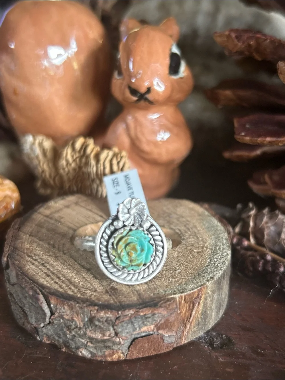 925 Sterling Mojave turquoise carved rose ring